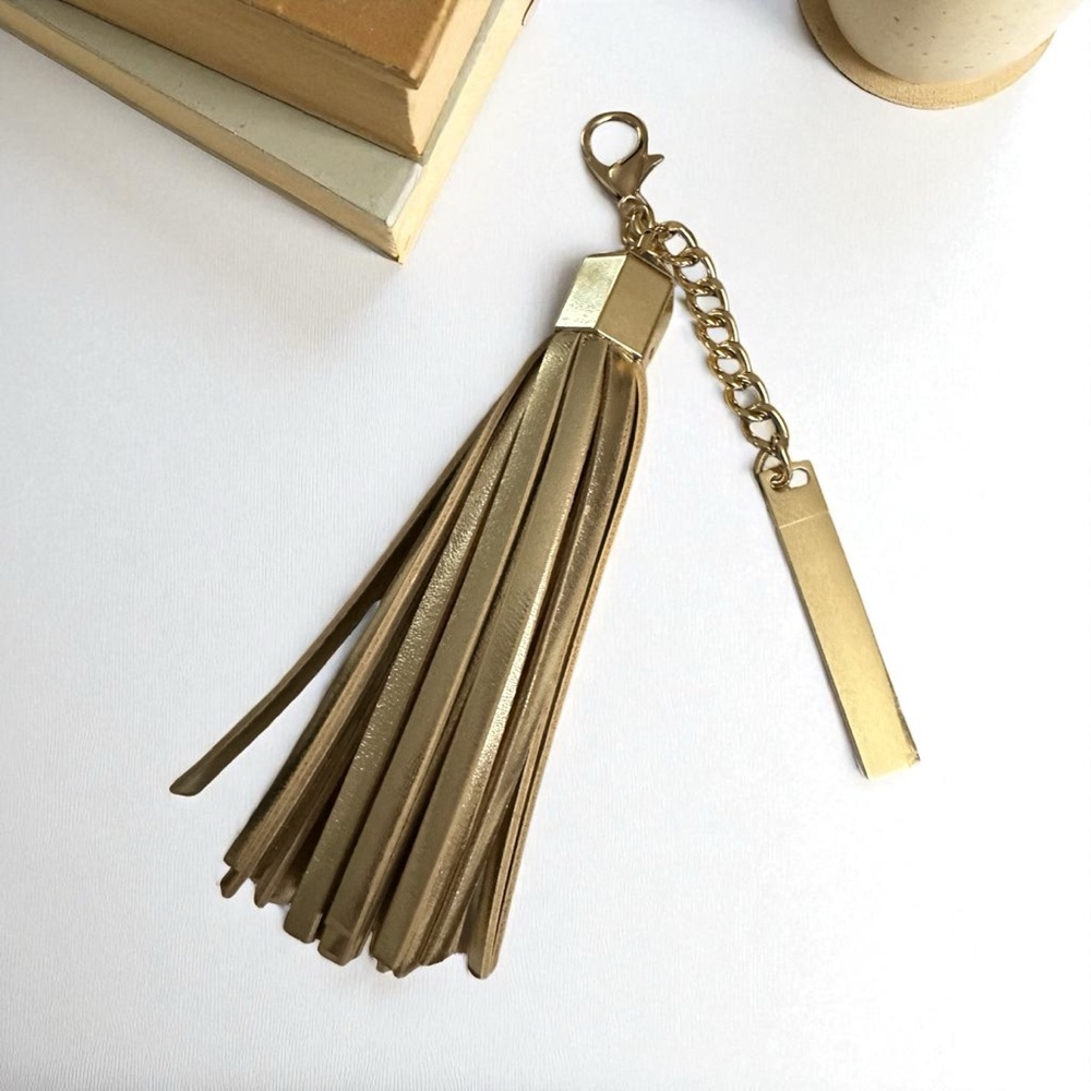 Tassel Bag Charm Gold w/Gold Hardware with Gold Bar New